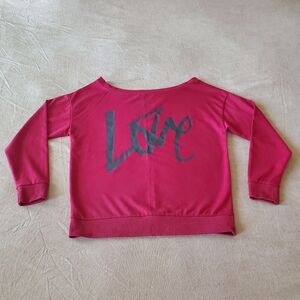 Red LOVE Off Shoulder Long Sleeve Pullover Sweatshirt Small